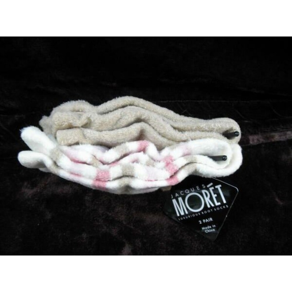 NEW (2 PAIRS) by JACQUES MORET, LUXURIOUS BOOT SOCKS, TAN & STRIPED (SIZES 9-11)